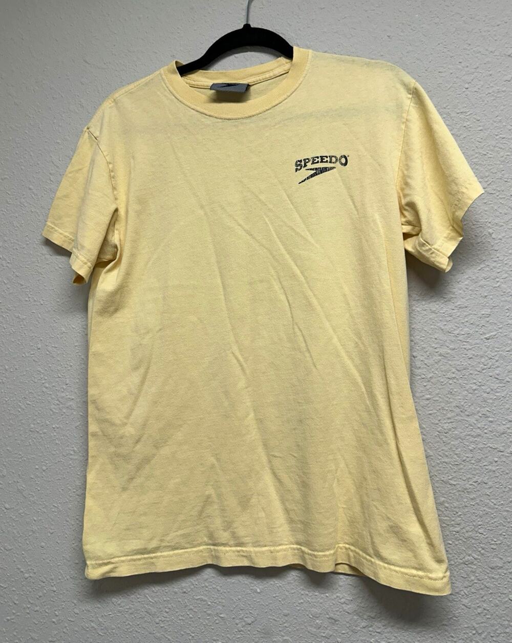 Speedo Vintage Unisex Yellow Graphic Logo Short Sleeve Cotton Tee Size M